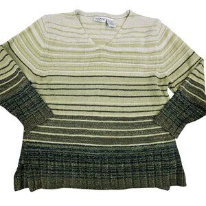 90s Womens Size 18 Green Striped Sparkle Chenille Sweater Ombre Christmas V-neck